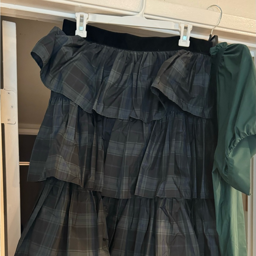 COPY - Holiday Christmas party set. Emerald green plaid skirt